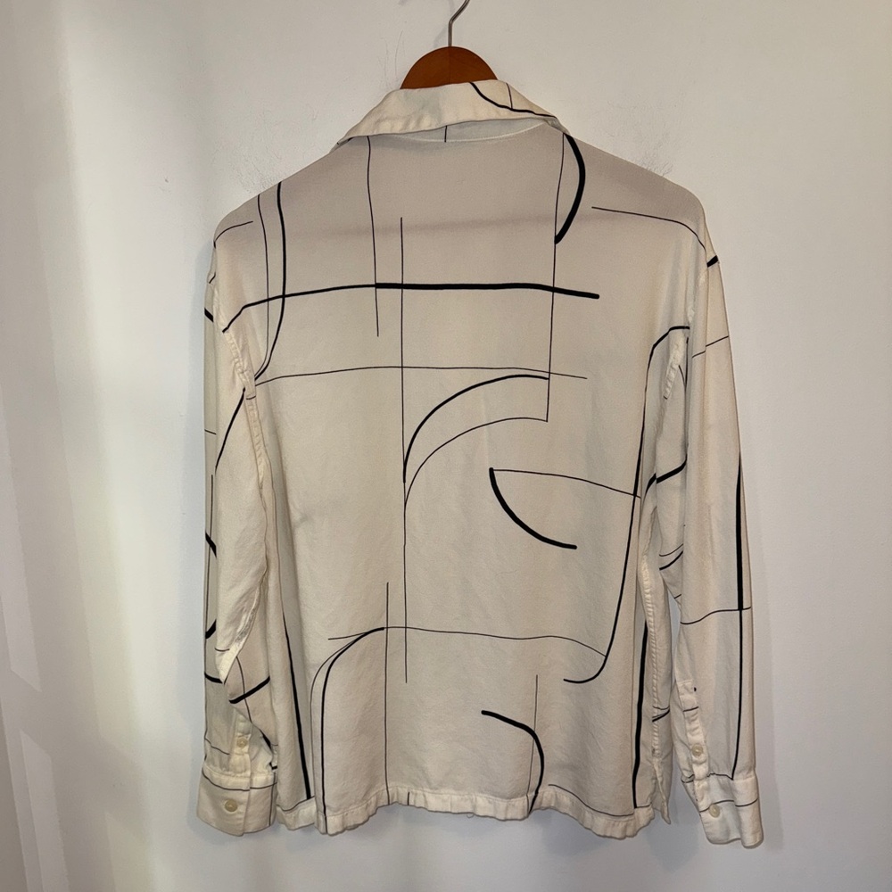 Zara Man White Black Abstract Line Print Button-Up Shirt Size M - Picture 7 of 13